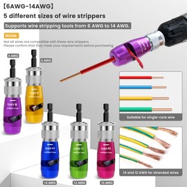 Wire Stripper for Drill, Wire Stripper Tool, Durable Wire Twister Tool for Drill, Electric Wire Twister and Wire Nut Twister for Cable Quick Stripping with Multi-Spec (AWG 6/8/10/12/14)