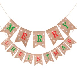 Merry Christmas Bunting, Christmas Wall Decorations, Festive Holiday Bunting for Indoor Outdoor Party Decor, Fireplace Mantel, Kids Room, Tree Trimming