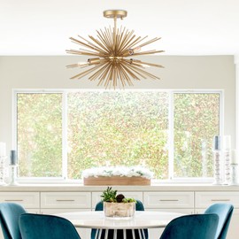 GOMUNIN 20" Gold Sputnik Chandelier Vintage Modern Geometric Starburst Ceiling Light Fixture Modern Golden Firework Sputnik Chandelier for Dining Room, Kitchen, Bedroom, Laundry Room, E12