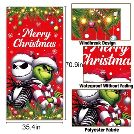 Sunwer Christmas Door Cover Nightmare Before Christmas Jack Skellington Banner Green Xmas Winter Holiday Birthday Party Supply for Home Garage Door Decor