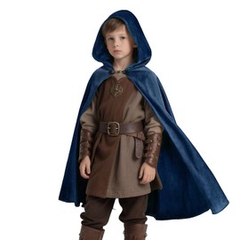 JEGERMIG Kids Medieval Hooded Cape Renaissance Cosplay Cloak Wizard Costume 3'11"-4'7"