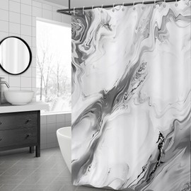 Caheansi Grey Marble Shower Curtain, Modern Abstract Grey Ombre Marble Art Bathroom Curtain for Home Decor Waterproof Fabric Machine Washable with Hooks, 72" Wx72 L