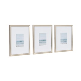 Kate and Laurel Adlynn Decorative Rectangle Watercolor Framed Art Set of 3, 11 x 14 matted to 5 x 7, Silver, Coastal Three-Piece Framed Wall Art for Gallery Wall Frame Set in Living Room Wall Decor