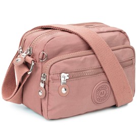 TEUEN Women's Small Shoulder Bag, Lightweight Waterproof Nylon Shoulder Bag, Messenger with Multi Pocket, Casual Handbag & Crossbody Bag for Women and Girls, pink