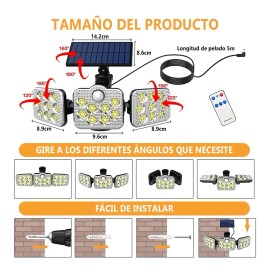 Lámpara Solar Exterior Impermeable Sensor Movimiento 138led