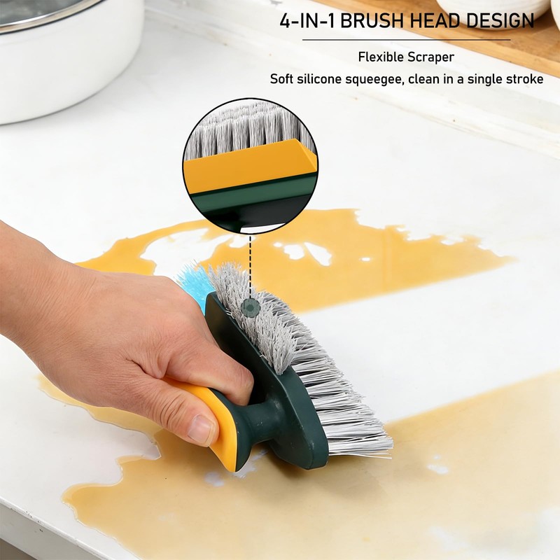 4 in 1 Scrape Brush with Rubber Squeegee, Shower Cleaning