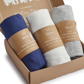 Pack and Play Sheets for Baby Bjorn, Guava Lotus Travel Crib and 24 x 42 Inch Travel Light Playard Mattress – Buttery Soft Jersey Pack n Play Sheets Fitted, Grey + Navy + Cloud, 3 Pack