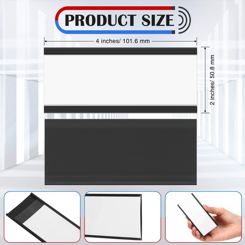 Gueevin 200 Pcs Magnetic Label Holders Bulk 4 x 2