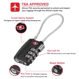 NAGE TSA Locks for Luggage,3 Digit Security Luggage Locks with Alloy Body,Resettable Luggage Locks TSA Approved,Flexible Cable Lock for Travel Baggage,Suitcase,Backpack,Gym Lockers(1 Pack,Red)