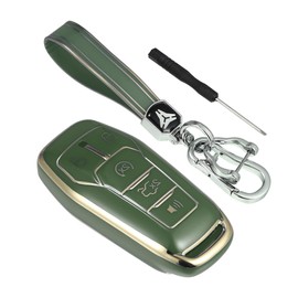 MACHSWON 5 Button Car Remote Key Fob Case Cover with Key Chain Full Protector for Ford Fusion 2013-2016 for Ford F150 2015-2017 Green
