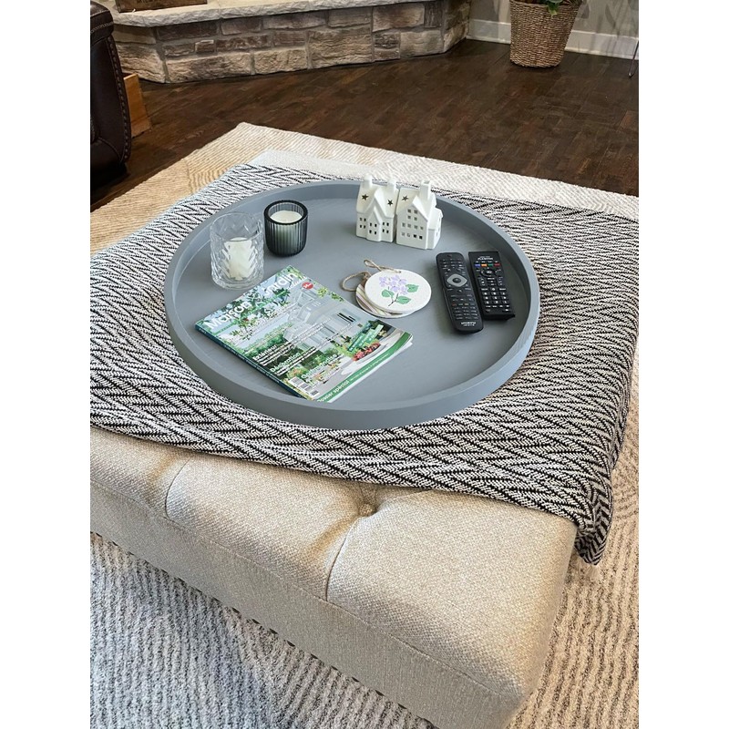 Gurfuy Round Ottoman Table Tray Round-24 - Rustic Wooden Serving