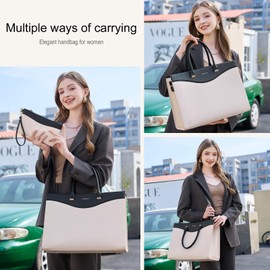 BASA BELA Purses and Handbags for Women Waterproof Tote Bags Shoulder Bags, Perfectly Designed 15.6 Inch Laptop Tote Work Bag Satchel Handbags with Adjustable Strap (Black-beige)