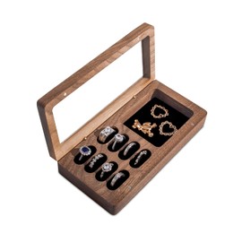 Luxury Solid Walnut Wood Ring Box with Glass Window - Ring case Jewelry Tray Jewelry Organizer for Rings, Studs & Earrings - Ideal for Store Display, Jewelry Showcases, Home Use & Gift Ideas