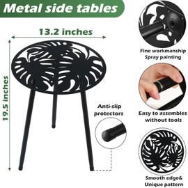2 Packs Metal Outdoor Side Tables Small Outdoor End Table for Patio Round Accent Garden Table Corner Table for Small Spaces Weather-Resistant Coffee Table for Balcony Porch Plant Stand Indoor Outdoor
