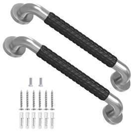 Metal Industrial Stairs Grab Wall Handrail Staircase Steps Indoor Exterior Outdoor Deck Hand Rail Safety Grab Bar Handle for Stairs Bars Wall Elderly Grab Frame Pipe (12 Inch 2 Pack Rubber)