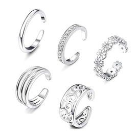 5 pcs 5 different Pcs Open Toe Rings Set for Women Girls Silver Simple Adjustable Knuckle Ring Foot Jewelry
