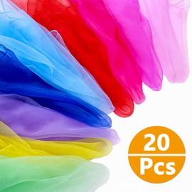 FYSL Pack of 20 Juggling Cloths 60 x 60 cm Dance Cloths Chiffon Cloths Gymnastics Towels Square Juggling Towels Colourful Cloths Dancing for Nursery Children's Show, Colourful Cloths in 20 Colours