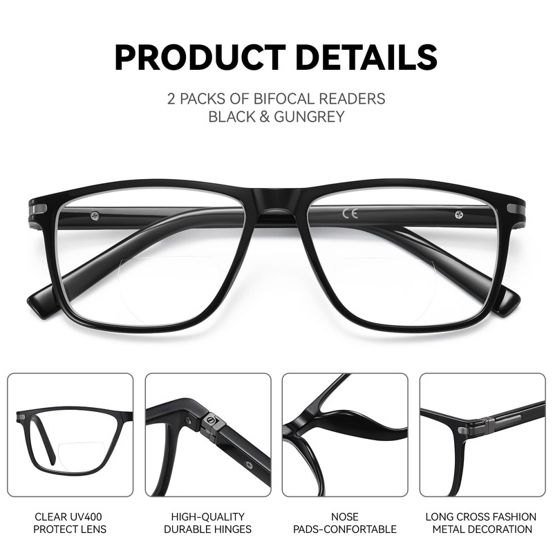 GOGELAS Bifocal Reading Glasses Men - Blue Light Blocking Computer