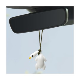 ZNDAW Swing Duck Car Hanging Ornament, Cute Rearview Mirror Pendant Creative Small Roast Duck, UV Color-Changing Ducks Funny Mirror Charm for RV Truck SUV, Car Decor for Women Men (Constant White)