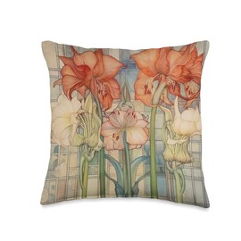 Cute Floral Amaryllis Flower Art Nouveau Throw Pillow