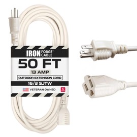Iron Forge Cable 50 Ft Beige Outdoor Extension Cord - 16/3 SJTW 50ft Extension Cord 3 Prong, 13 Amp All-Weather Heavy Duty Power Cable for Indoor or Outdoor Use - UL Certified