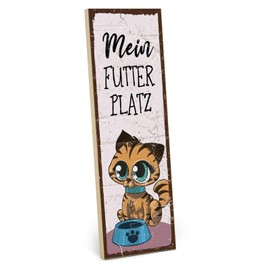 TypeStoff HS-01165 Wooden Sign with Saying - Cat - Vintage Look with Quote as Gift and Decoration on the Theme of Feeding Place