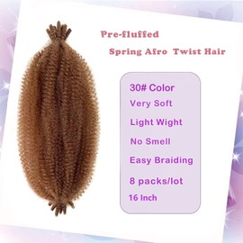 8 Packs Springy Afro Twist Hair 16 Inch Pre-Separated Spring Twist Hair for Soft Butterfly Locs Crochet Hair Marley Twist Braiding Hair Extensions for Black Women(16 Inch, 30#)