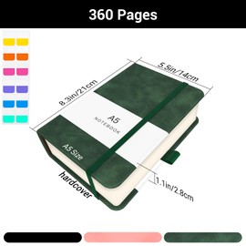 Yarotm Squared Notebook A5 - Square 5mm Paper Hardback Notepad - 100GSM Graph Paper Notebook - 360 Pages PU Leather Notebook for Journal Diary Writing, Green