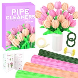 ZEIZHUBN 300 Pieces Pipe Cleaners, Pipe Cleaners Flower Bouquet Kit, Flower Making Kit with Floral Wires Tape, Art and Craft Supplies Projects DIY Decoration Holiday Party Birthday Gifts