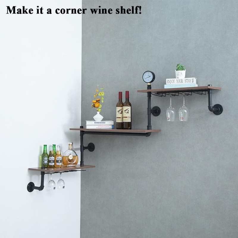 MAIKAILUN Wine Rack Wall Mounted Corner 3 Tier, Hanging Floating