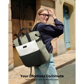 LOVEVOOK Laptop Backpack for Women, 15.6 Inch Work Travel Backpack Purse for School College Bookbag for Teen Girls Cute Computer Bag for Teacher Nurse Business, Green-Beige