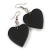 Black Wood Heart Drop Earrings - 60mm L