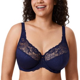 DELIMIRA Women's Beauty Lace Non Padded Minimiser Full Figure Underwire Bra Blueberry 36H