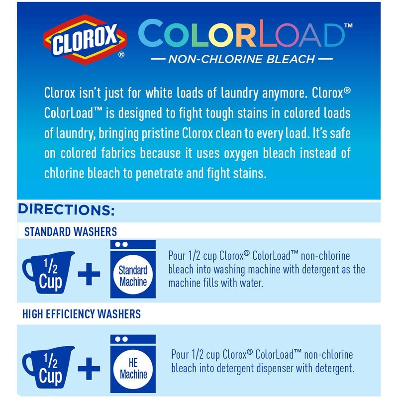Clorox ColorLoad Non-Chlorine Bleach, 60 Ounce Bottle, Pack of 2,