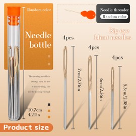 TLKKUE 12 Pcs/3 Sizes Large-Eye Blunt Needles, Stainless Steel Yarn Needle with Needle Threader, Tapestry Needle for Sewing Crochet Knitting Embroidery (Gold)