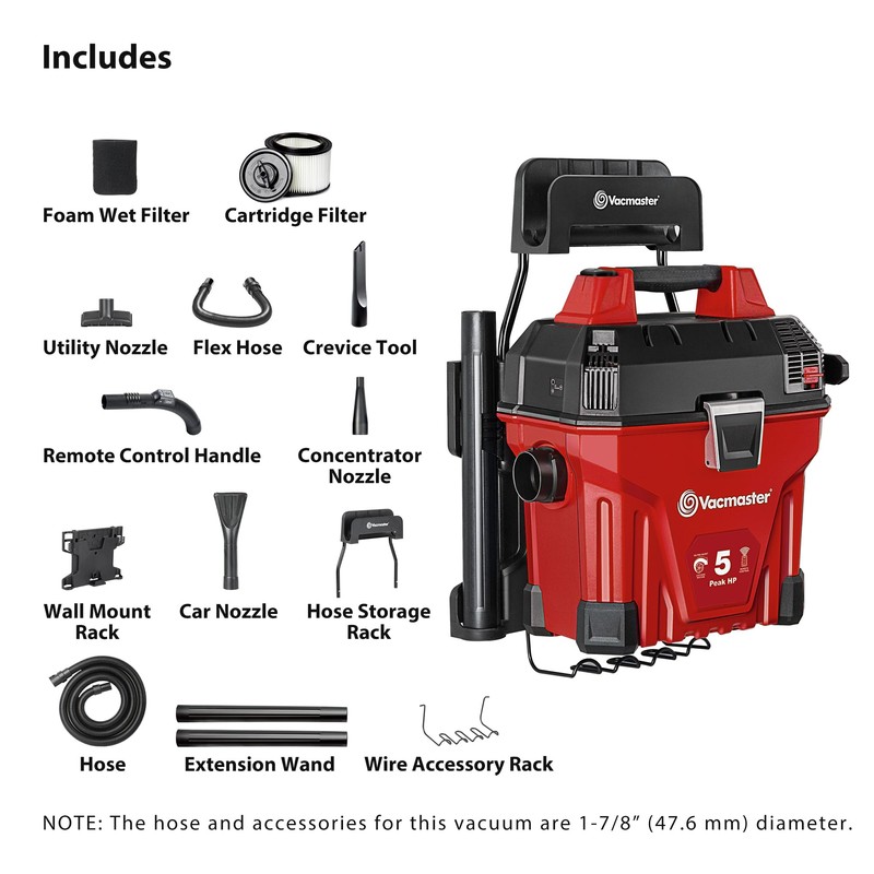 Vacmaster 5-Gallon* 5 Peak HP† Remote Control Wall Mount Wet/Dry