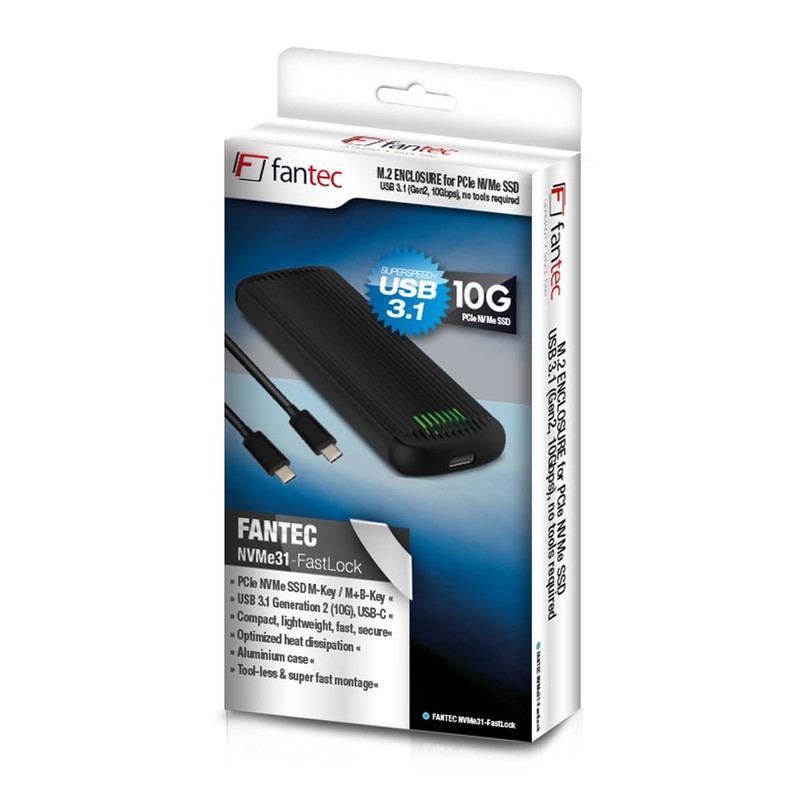 FANTEC NVMe31-FastLock USB 3.2 Gen2 Hard Drive Enclosure for 1x