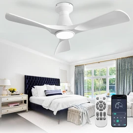 Depuley 42-Inch Ceiling Fans with Lights: White 3 Blade Flush Mount Low Profile Ceiling Fan for Bedroom - Dimmable Indoor Outdoor Fan with Remote APP Control Ultra Quiet DC Motor Timer