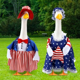Realspring 2 Set Summer Goose Outfit 23" Porch Cement Goose Clothes for Summer 4 of The July Beach Lawn Garden Yard Decor(Patriotic)
