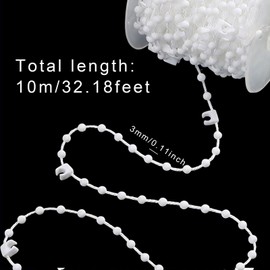 Fogcosy Vertical Blinds Repair Parts - 1 Pcs 10 Meter 100 C Clip White Vertical Blind Bottom Chain, Smooth Practical Blind Beaded Cord, Simple to Use for Decoration Curtain for 3.5 Inch 89mm Slats