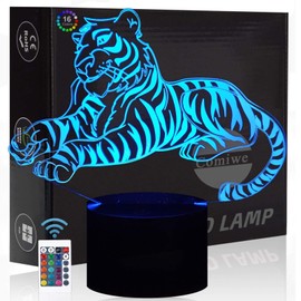 Comiwe Tiger 3D Illusion Night Light Toys,16 Colours Change Smart Touch & Remote Control,Home Decor LED Bedside Table Desk Lamp,Christmas Birthday Gift for Girls Boys Kids Adults Friends & Family