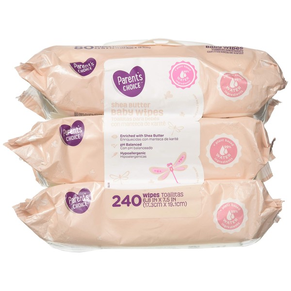 Parents Choice - Baby Wipes - Shea Butter - 3 Packs of 80