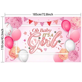 Blulu Baby Shower Party Backdrop Decorations, Large Durable Fabric Made Baby Shower Banner Backdrop Photo Booth Background for Girl's Party Supplies (Girl Style)