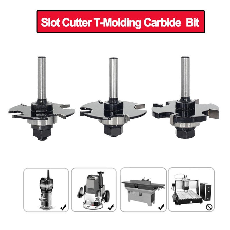 SICWOOD 3pcs Slot Cutter Router Bit Set 1/4 Shank -