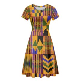 AmzPrint Kente African Ethnic Tribal Print Short Dress for Women Plus Size Colorful Bright Triangle Geometric Dress