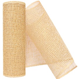 MIKIMIQI Deco Mesh 10 Inch x 15 Feet Decor Mesh Ribbon Imitation Natural Burlap Deco Mesh Wreath Supplies Mesh Ribbon Roll for Spring Wreaths, Swags, Craft, Party Decoration(Natural)