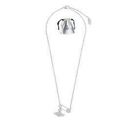 Silver Safety Pin Lucrece Planet Saturn Orb Stainless Steel Necklace Earrings Set Chain Shiny CZ Necklace Stud Earrings Set Dainty Gifts Party Jewelry Gift (Silver Necklace)