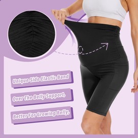 HIGHDAYS 3 Pack Maternity Shorts Over The Belly - 8" Women's Pregnancy Biker for Yoga(Black*3,L)