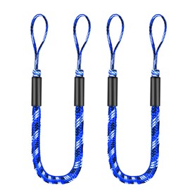 2 Pcs Boat Bungee Dock Lines, 4 Feet Mooring Rope for Docking Stretches to 6 Feet, Mooring Line Boat Accessories Docking Ropes PWC Dock Ties for Boats (Blue and White)