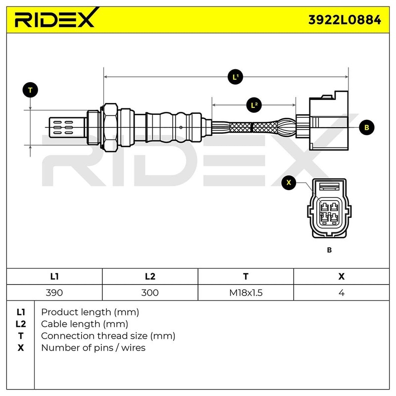 RIDEX 3922L0884 Oxygen O2 Sensor Heated